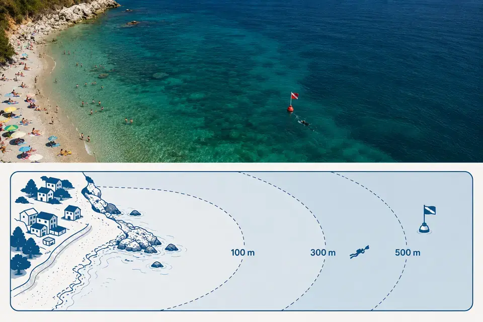 Distanza minima pesca sub da spiaggia: regole nazionali e locali (2026)